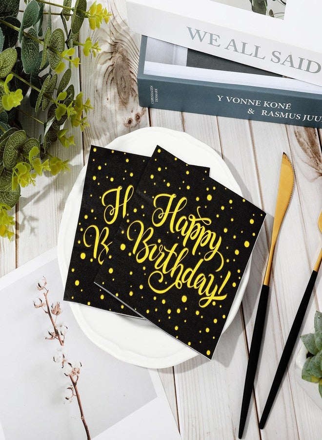 JarThenaAMCS مناديل JarThenaAMCS 80 قطعة مناديل عيد ميلاد سعيد بنقاط ذهبية سوداء، مناديل كوكتيل ورقية للاستخدام مرة واحدة، لوازم تزيين طاولة المشروبات في الحفلات (غير مطلية برقائق ذهبية). - Image 3